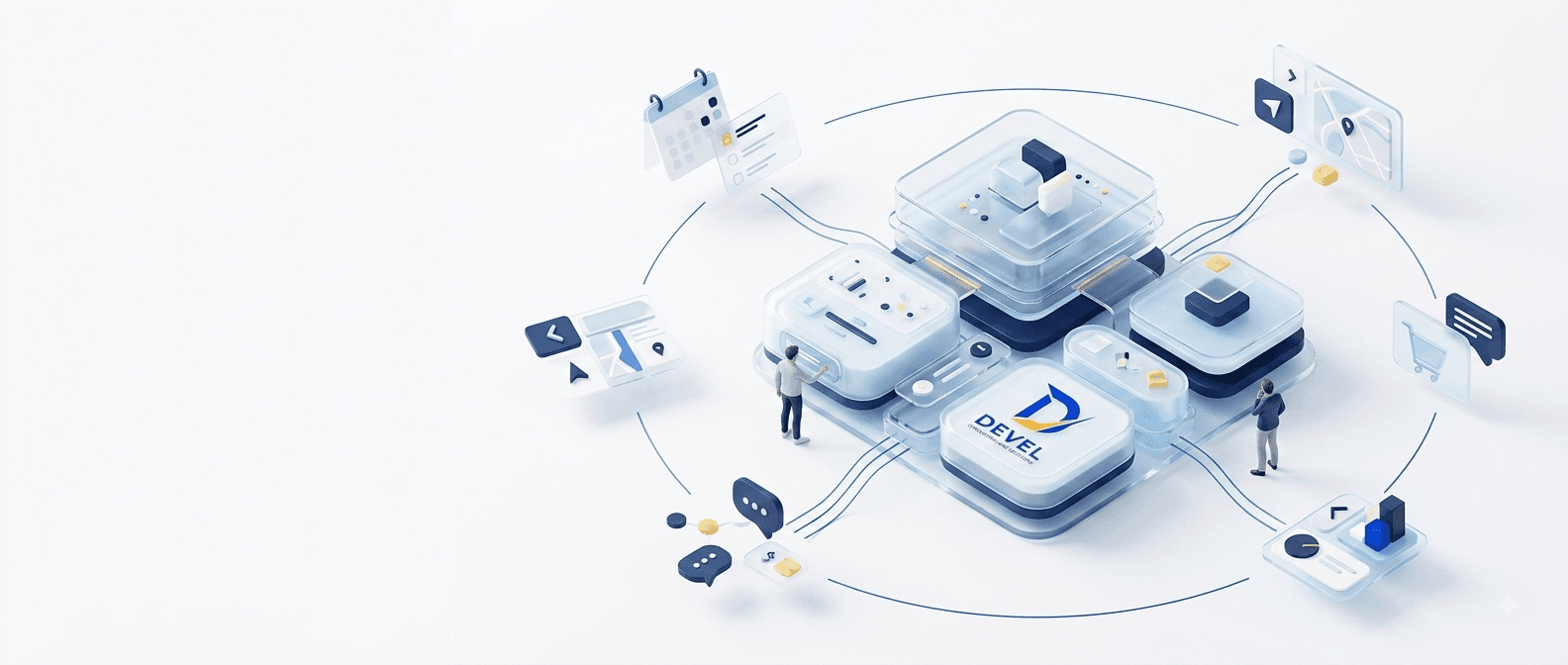 Illustration of connected digital products and technology services from Devel Innovations and Solutions